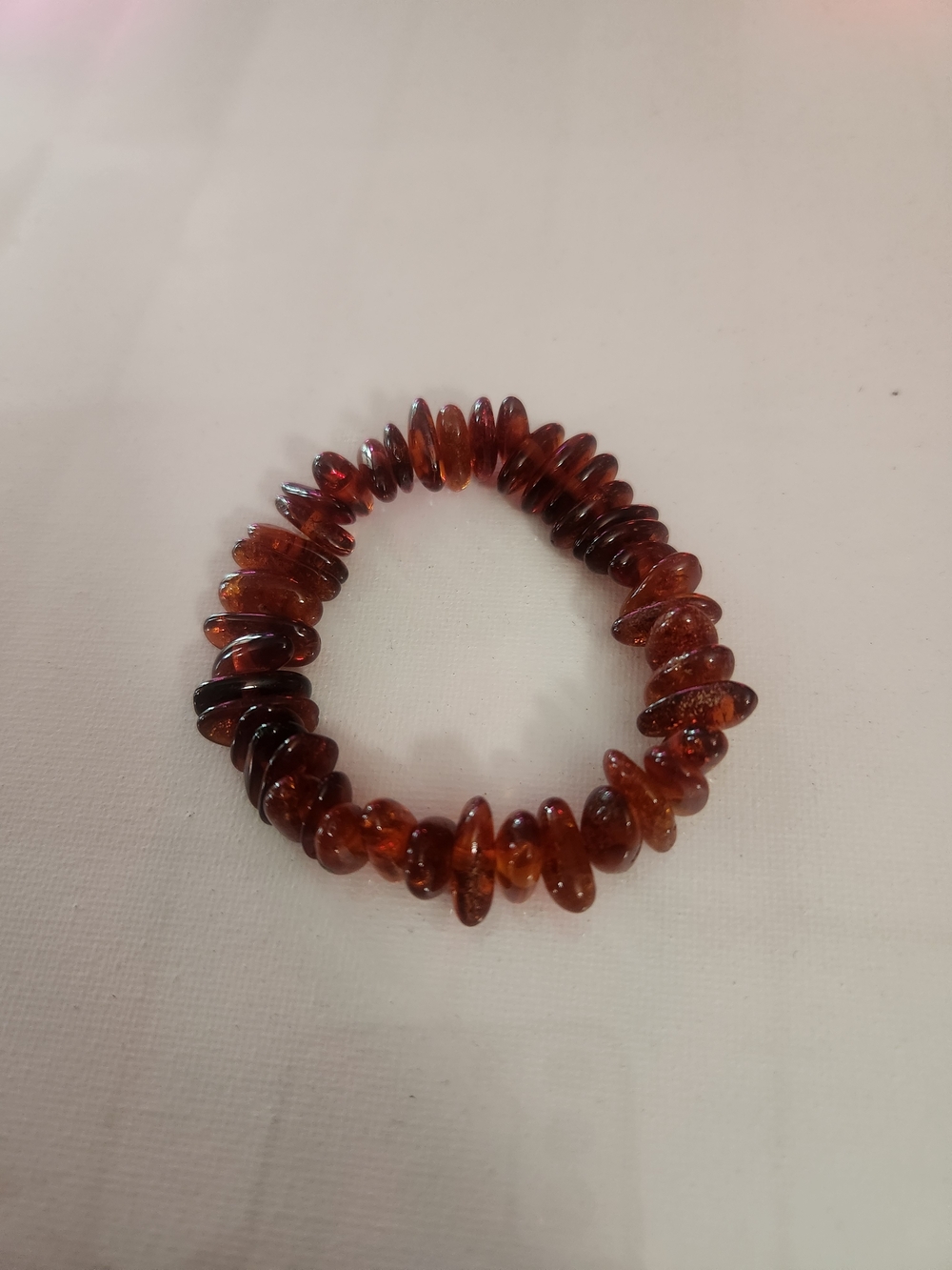 Vintage Amber Bead Stretch Bracelet - Rich Cognac Brown